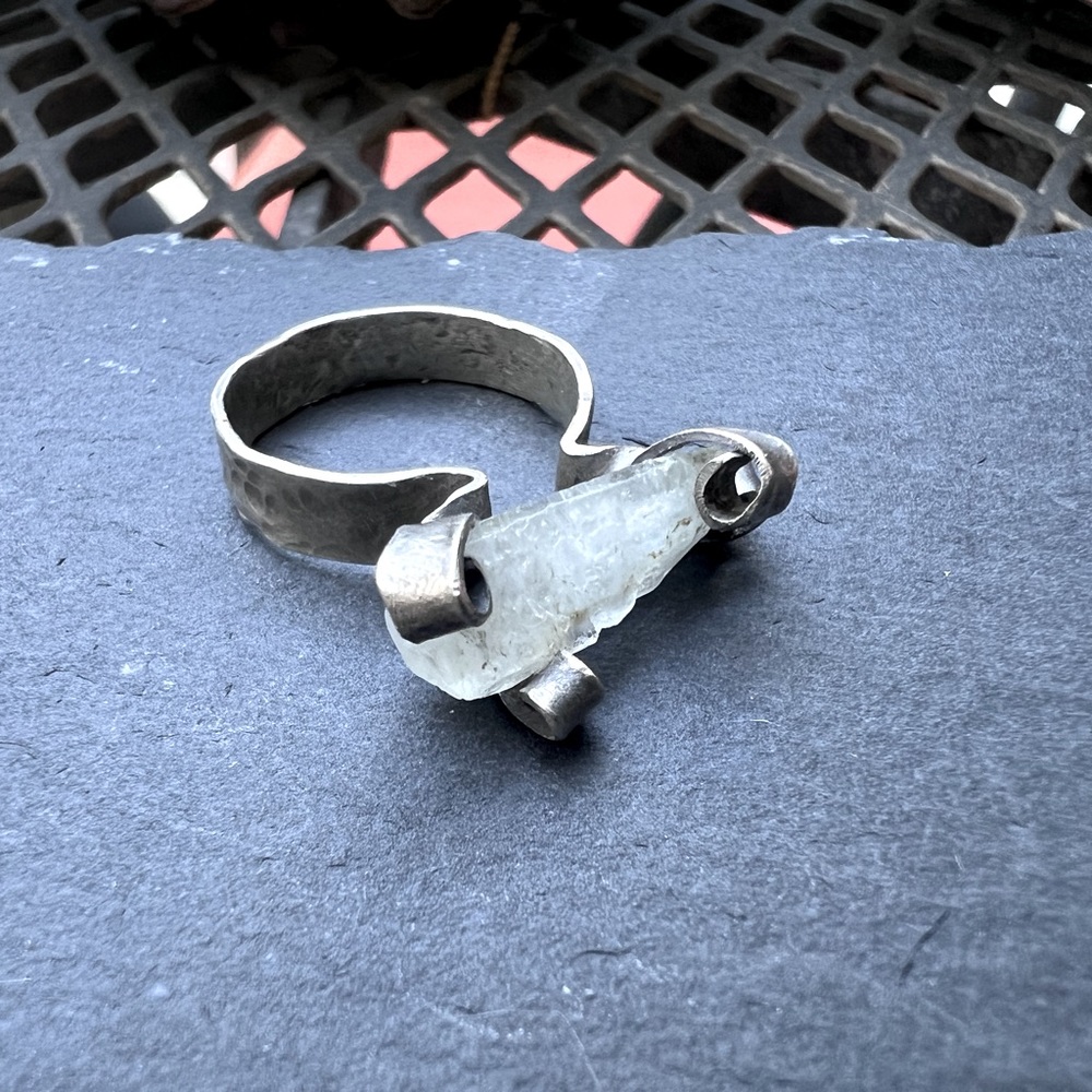 Callirrhoe Jewelry Oxidized silver and crystal ring handmade, Y2K vintage